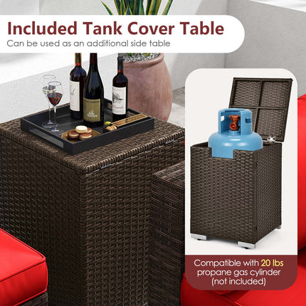 7 Pieces Outdoor Furniture Set with 32 Inch Fire Pit Table and Propane Tank Cover-Red