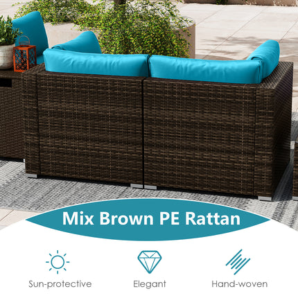 7 Pieces Outdoor Furniture Set with 32 Inch Fire Pit Table and Propane Tank Cover-Turquoise