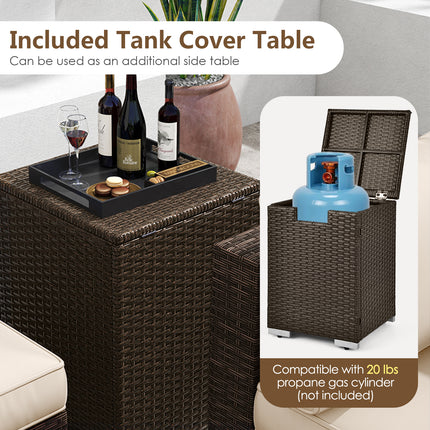 7 Pieces Outdoor Furniture Set with 32 Inch Fire Pit Table and Propane Tank Cover-White