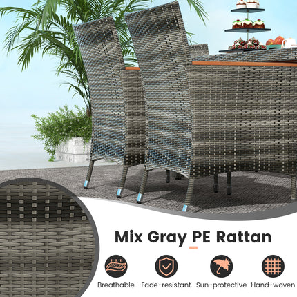 7 Pieces Patio Acacia Wood Cushioned PE Rattan Wicker Dining Set for Patio