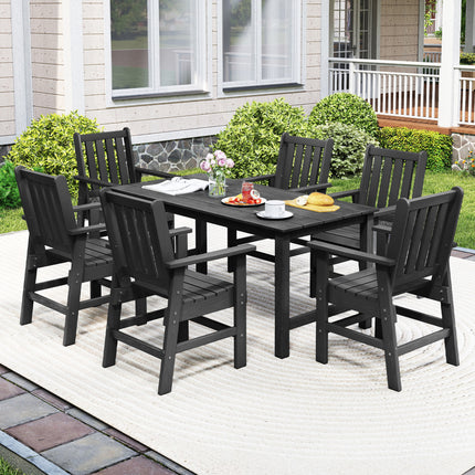 7 Pieces Patio Dining Set Outdoor HDPE Weather Resistant Table and Chairs Set-Black