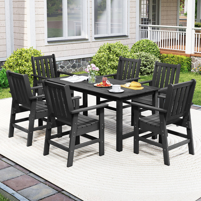 7 Pieces Patio Dining Set Outdoor HDPE Weather Resistant Table and Chairs Set-Black
