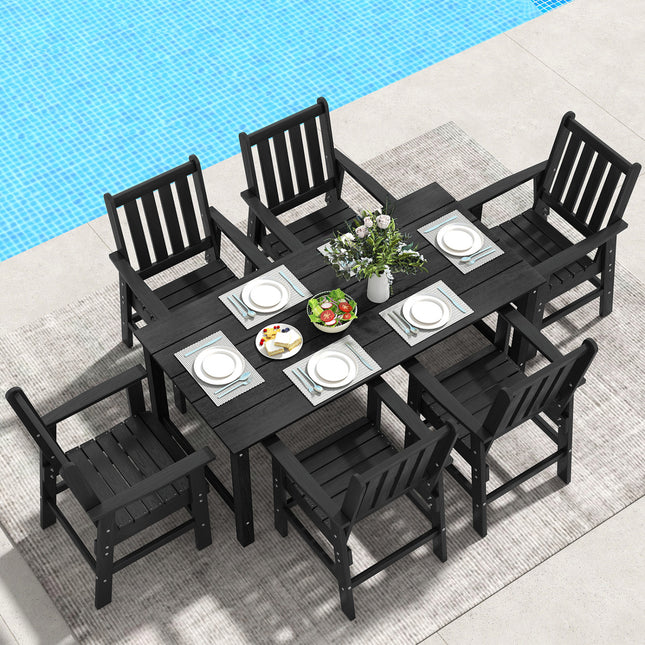 7 Pieces Patio Dining Set Outdoor HDPE Weather Resistant Table and Chairs Set-Black