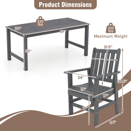 7 Pieces Patio Dining Set Outdoor HDPE Weather Resistant Table and Chairs Set-Grey