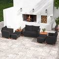 7 Pieces Patio Furniture PE Rattan Sectional Sofa Set with Armchairs and Table-Black