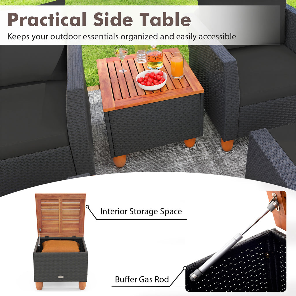 7 Pieces Patio Furniture PE Rattan Sectional Sofa Set with Armchairs and Table-Black