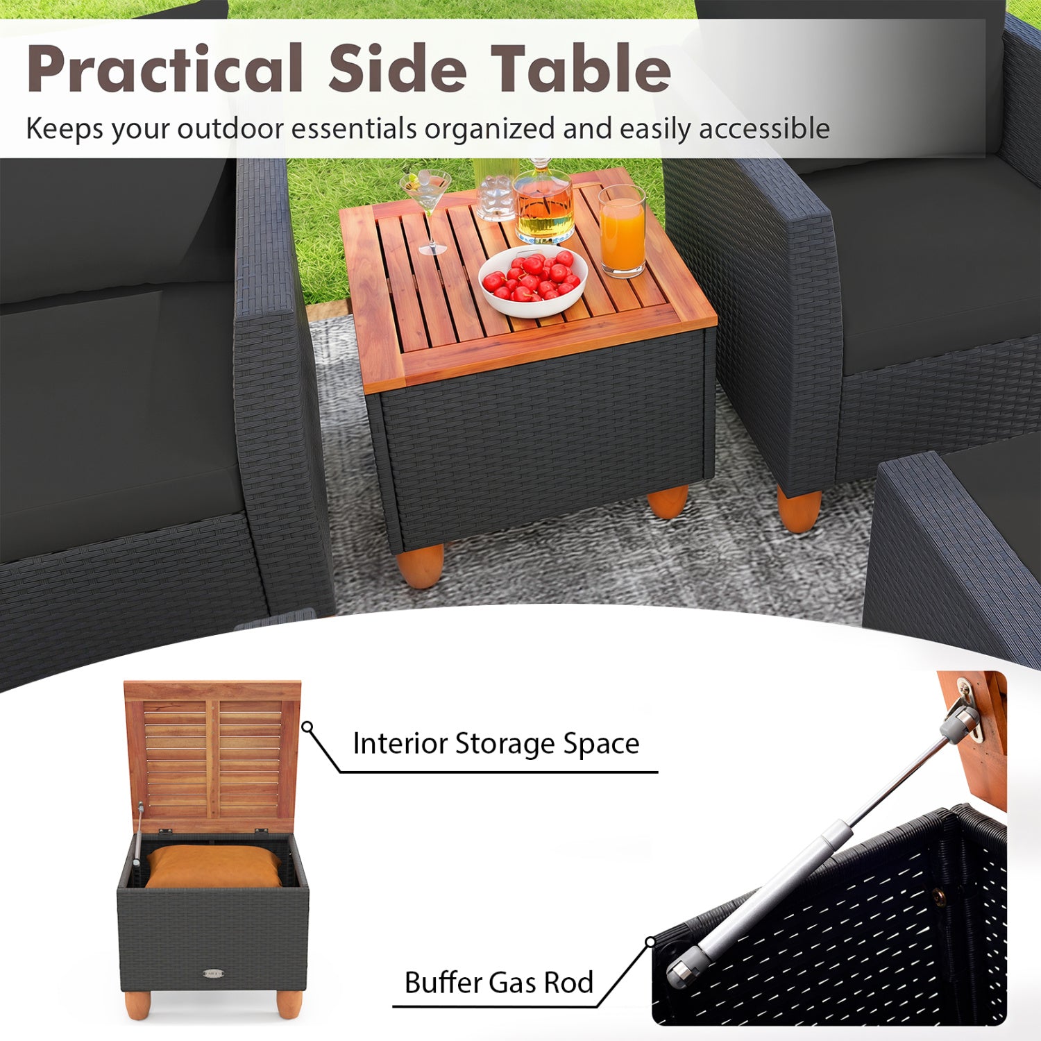 7 Pieces Patio Furniture PE Rattan Sectional Sofa Set with Armchairs and Table-Black