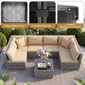 7 Pieces Patio Rattan Furniture Set with Sectional Sofa Cushioned-Beige