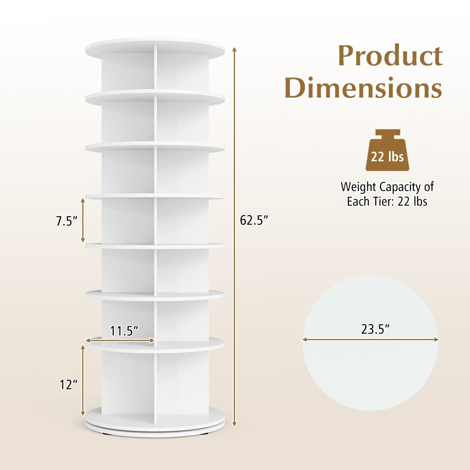 7-Tier Rotating Shoe Rack Tower Freestanding Spinning Shoe Organizer-White