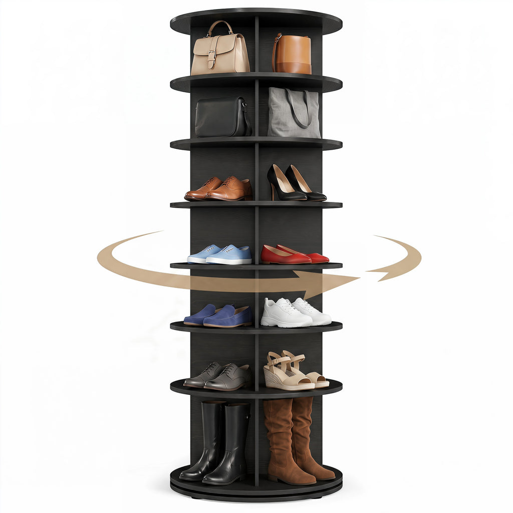 7-Tier Rotating Shoe Rack Tower Freestanding Spinning Shoe Organizer-Black
