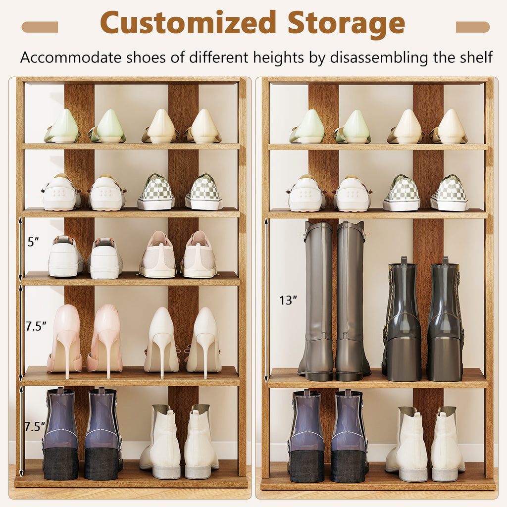 7 Tiers Patented Vertical Shoe Rack for Front Door-Natural
