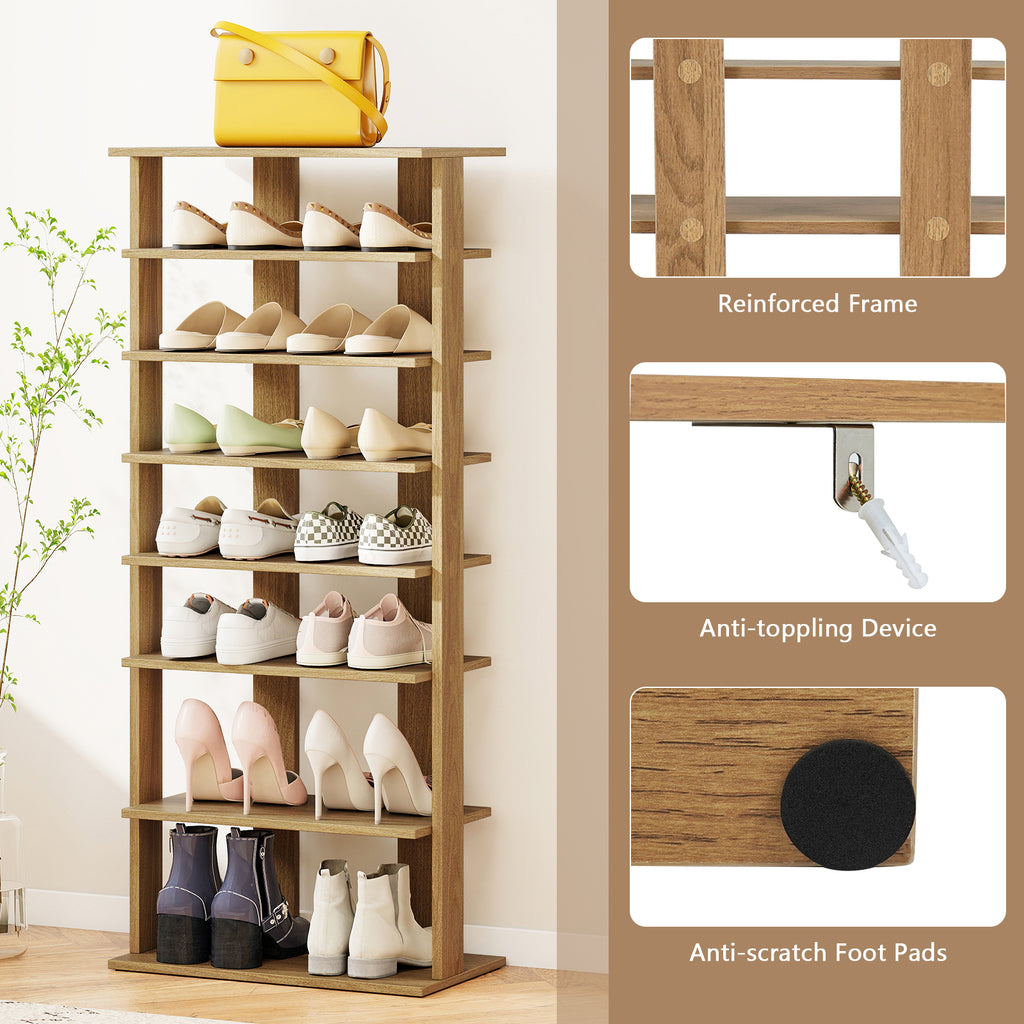 7 Tiers Patented Vertical Shoe Rack for Front Door-Natural