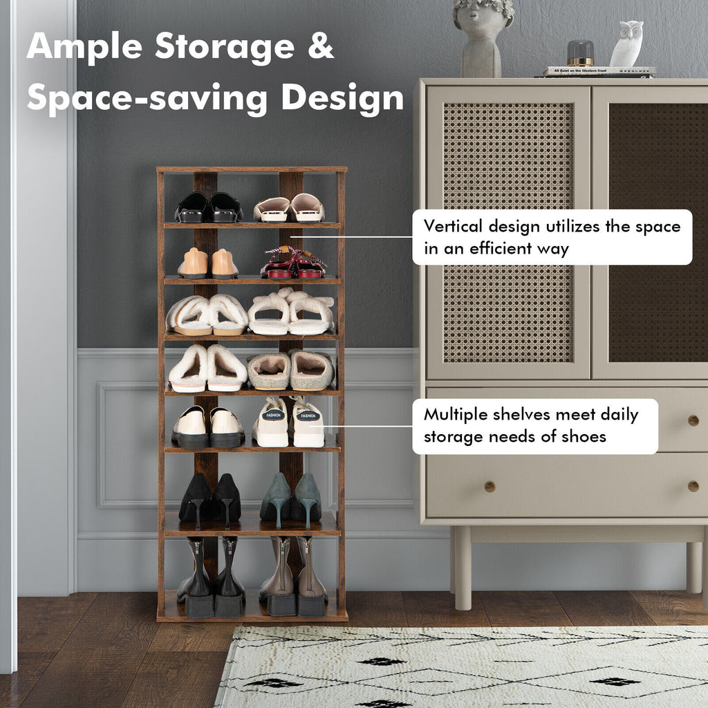 7 Tiers Vertical Shoe Rack for Front Door-Rustic Brown