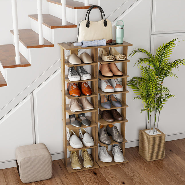 7-Tiers Vertical Wooden Space Saving Shoe Rack for Front Door-Natural