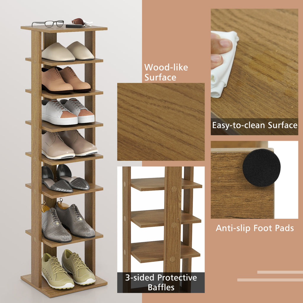 7-Tiers Vertical Wooden Space Saving Shoe Rack for Front Door-Natural