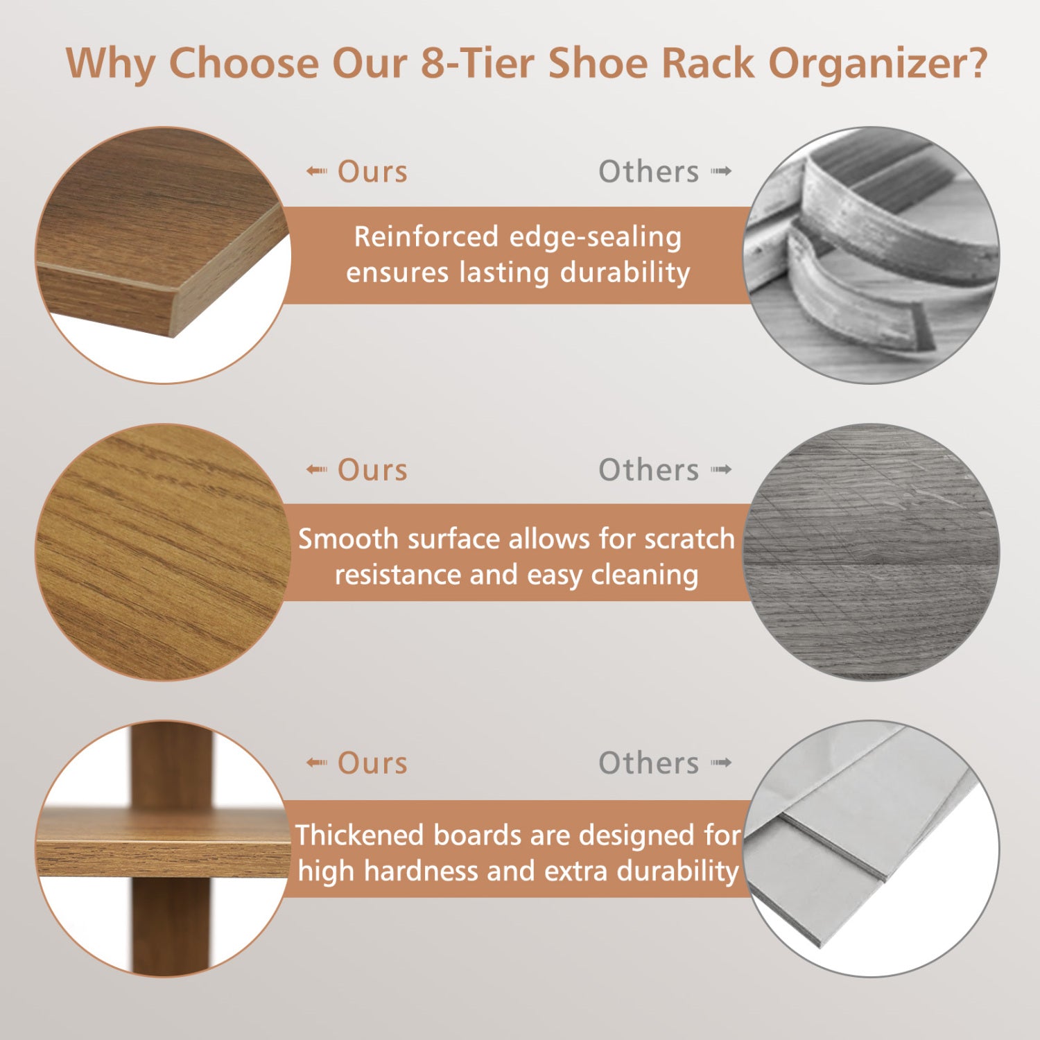 7-Tiers Vertical Wooden Space Saving Shoe Rack for Front Door-Natural