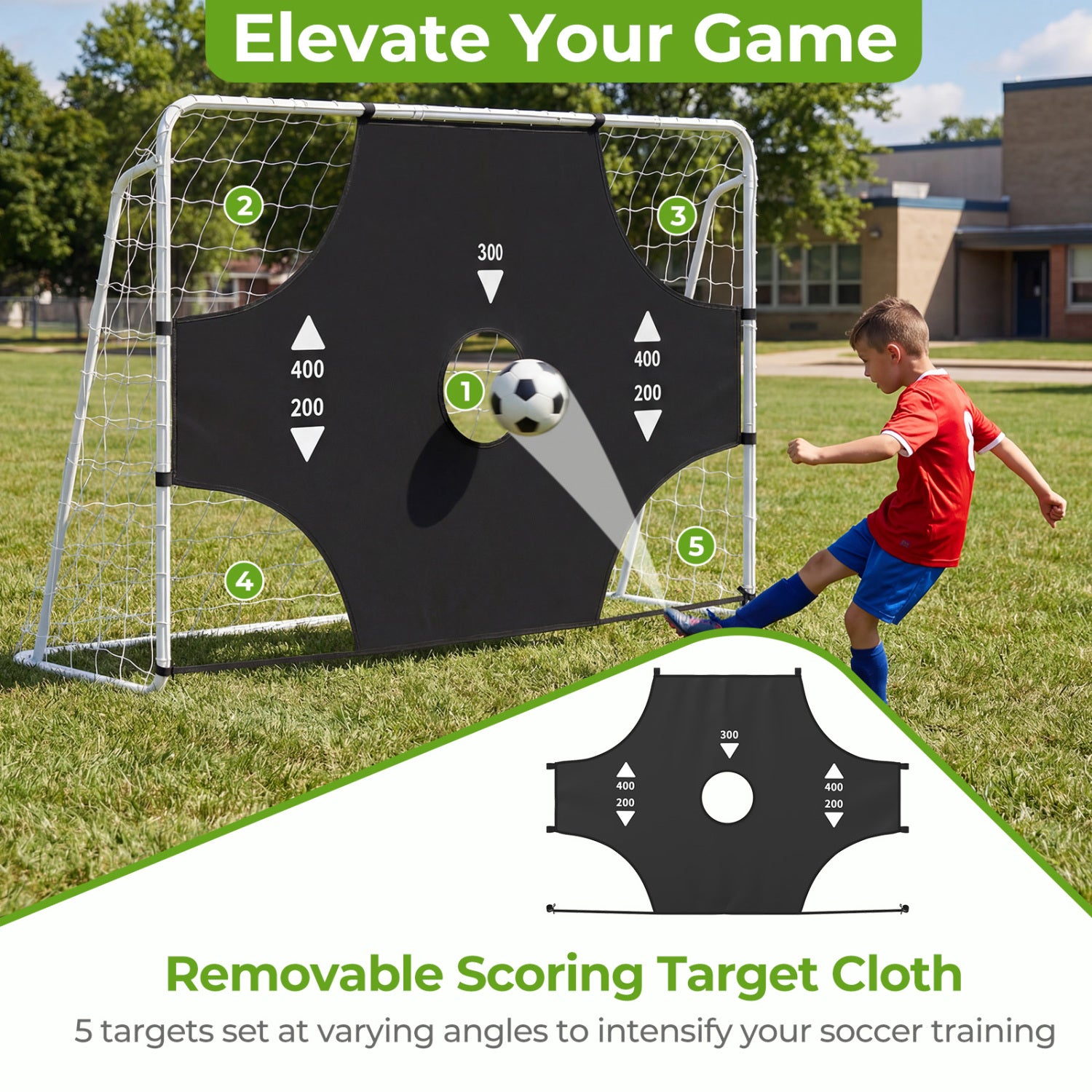 7 ft x 5 ft Soccer Goal Set for Backyard 2-in-1 Football Net with Removable Target Cloth