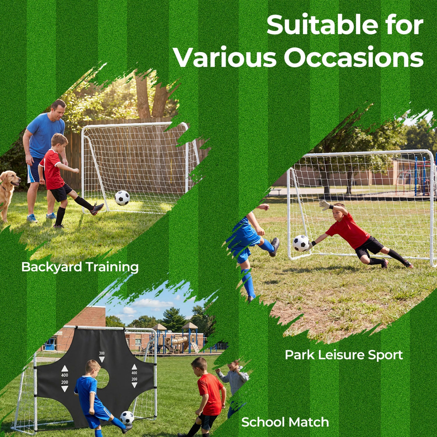 7 ft x 5 ft Soccer Goal Set for Backyard 2-in-1 Football Net with Removable Target Cloth
