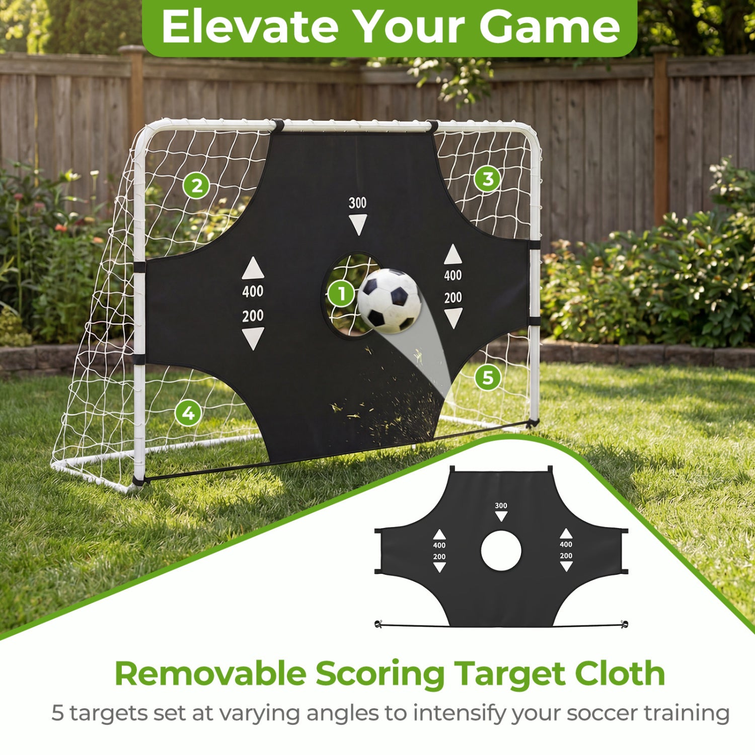 6 ft x 4 ft Soccer Goal Set for Backyard 2-in-1 Football Net with Removable Target Cloth