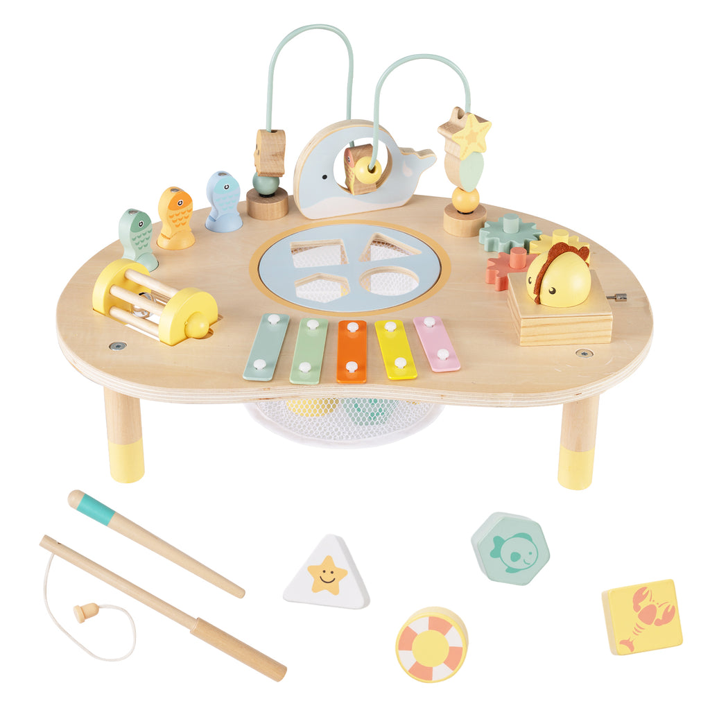 7-in-1 Toddler Activity Table Montessori Sensory Toy for 12 Month+ Wooden Musical Play Table