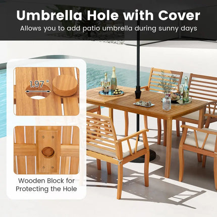 7Â Pieces AcaciaÂ WoodÂ PatioÂ DiningÂ Set withÂ 1.97 Inch Umbrella Hole and Padded Cushions - Patio Dining Sets