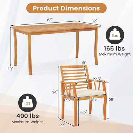 7Â Pieces AcaciaÂ WoodÂ PatioÂ DiningÂ Set withÂ 1.97 Inch Umbrella Hole and Padded Cushions - Patio Dining Sets