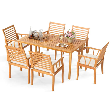 7Â Pieces AcaciaÂ WoodÂ PatioÂ DiningÂ Set withÂ 1.97 Inch Umbrella Hole and Padded Cushions - Patio Dining Sets