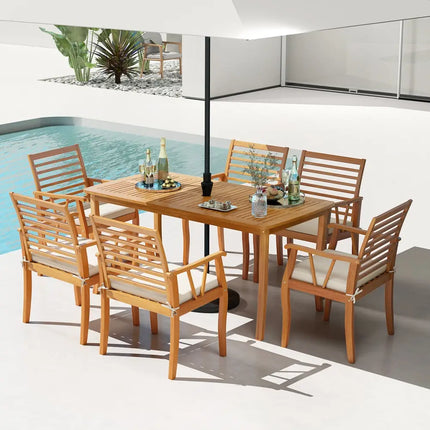 7Â Pieces AcaciaÂ WoodÂ PatioÂ DiningÂ Set withÂ 1.97 Inch Umbrella Hole and Padded Cushions - Patio Dining Sets