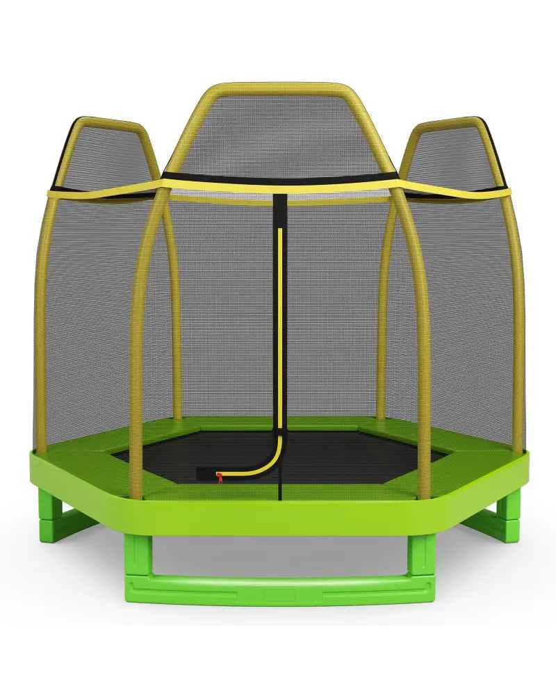 7FT Kids Trampoline with Safety Enclosure Net-Green - Green - Trampolines