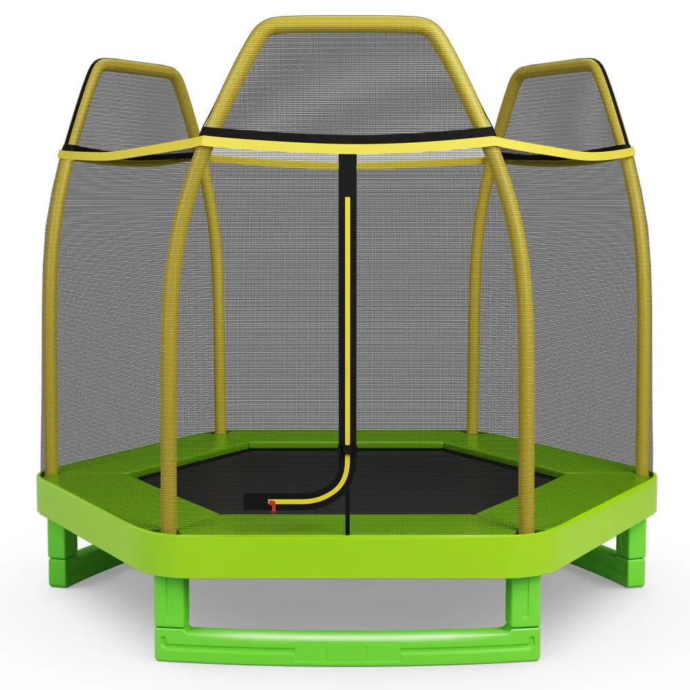 7FT Kids Trampoline with Safety Enclosure Net-Green - Green - Trampolines