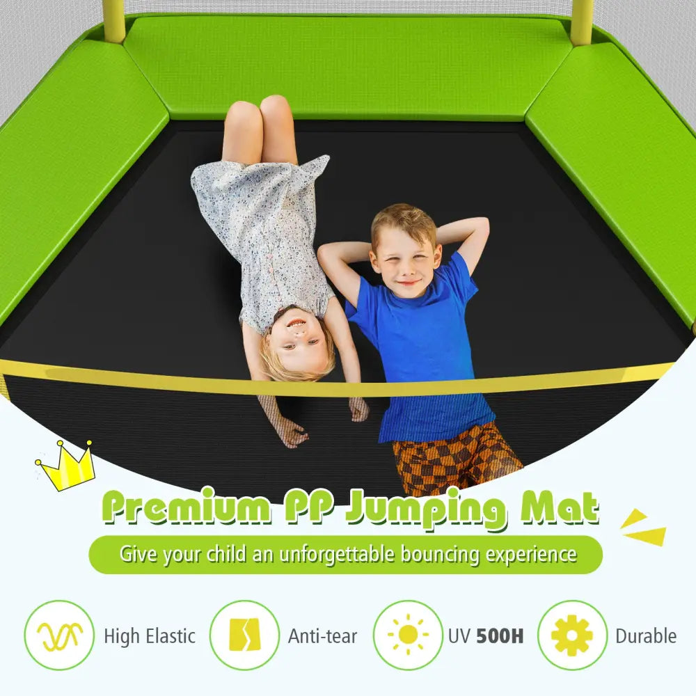 7FT Kids Trampoline with Safety Enclosure Net-Green - Green - Trampolines