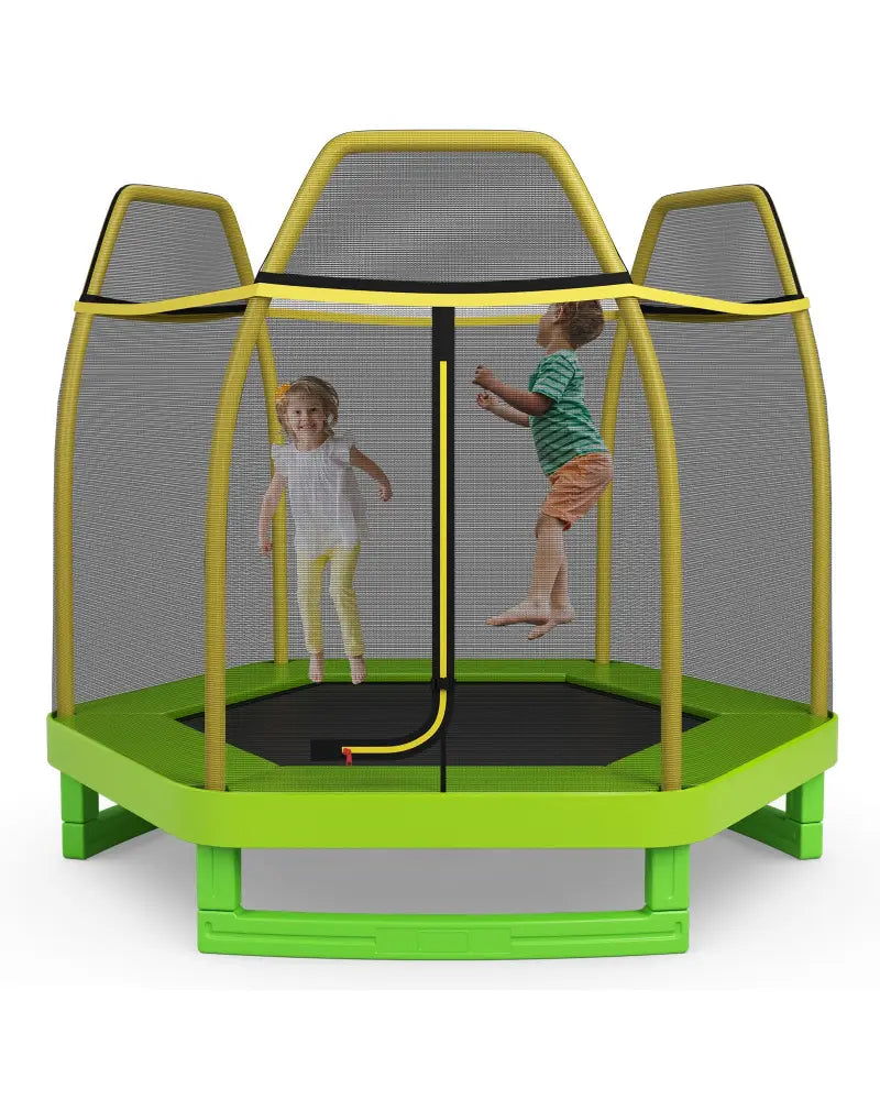 7FT Kids Trampoline with Safety Enclosure Net-Green - Green - Trampolines