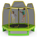 7FT Kids Trampoline with Safety Enclosure Net-Green - Green - Trampolines
