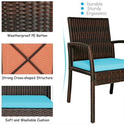7Pcs Patio Rattan Cushioned Dining Set with Umbrella Hole-Turquoise - Turquoise - Patio Dining Sets