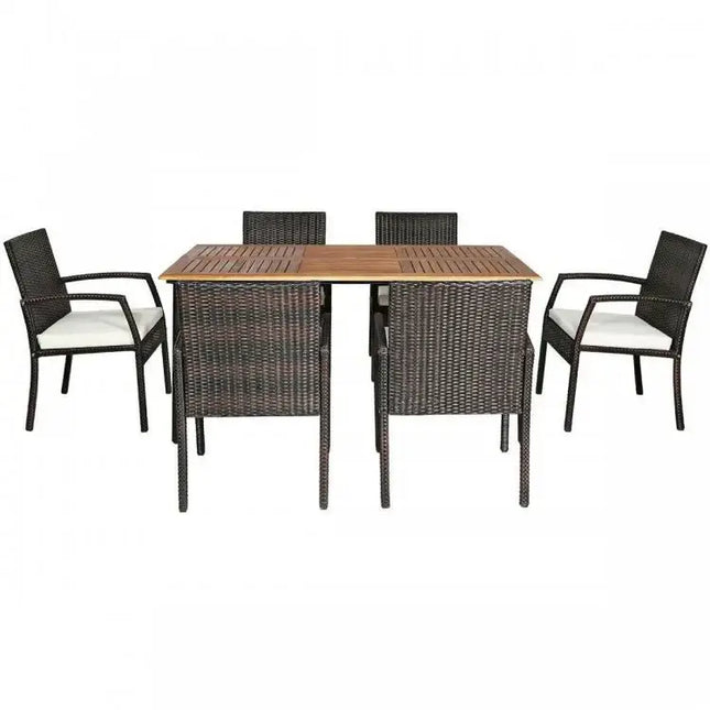 7Pcs Patio Rattan Cushioned Dining Set with Umbrella Hole - Warm White - Oasis Home Essentials