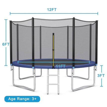8/10/12/14/15/16 Feet Outdoor Trampoline Bounce Combo with Safety Closure Net Ladder-12 ft - Black - Trampolines