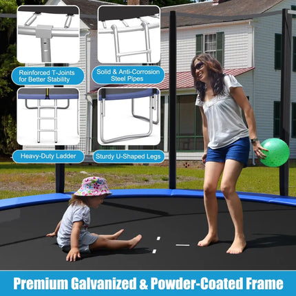 8/10/12/14/15/16Feet Outdoor Trampoline Bounce Combo with Safety Closure Net Ladder-15 ft - Black - Trampolines