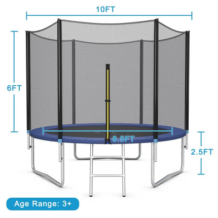 8/10/12/14/15/16Feet Outdoor Trampoline Bounce Combo with Safety Closure Net Ladder-10 ft - Black - Trampolines