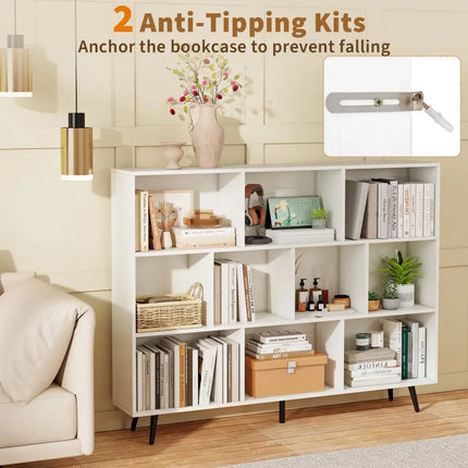8/10-Cube Bookcase with 5 Tapered Metal Legs-Off White - Off White - Bookcases
