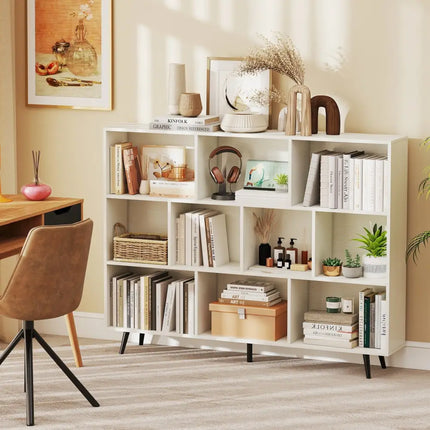8/10-Cube Bookcase with 5 Tapered Metal Legs-Off White - Off White - Bookcases