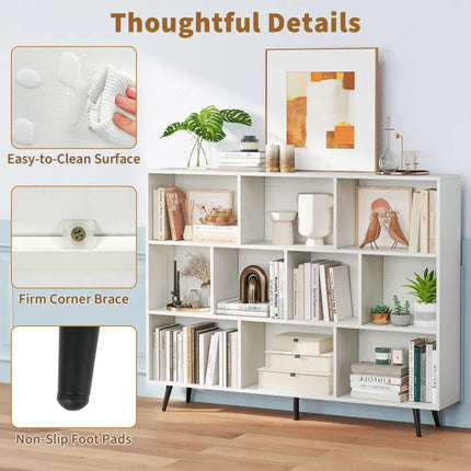 8/10-Cube Bookcase with 5 Tapered Metal Legs-Off White - Off White - Bookcases