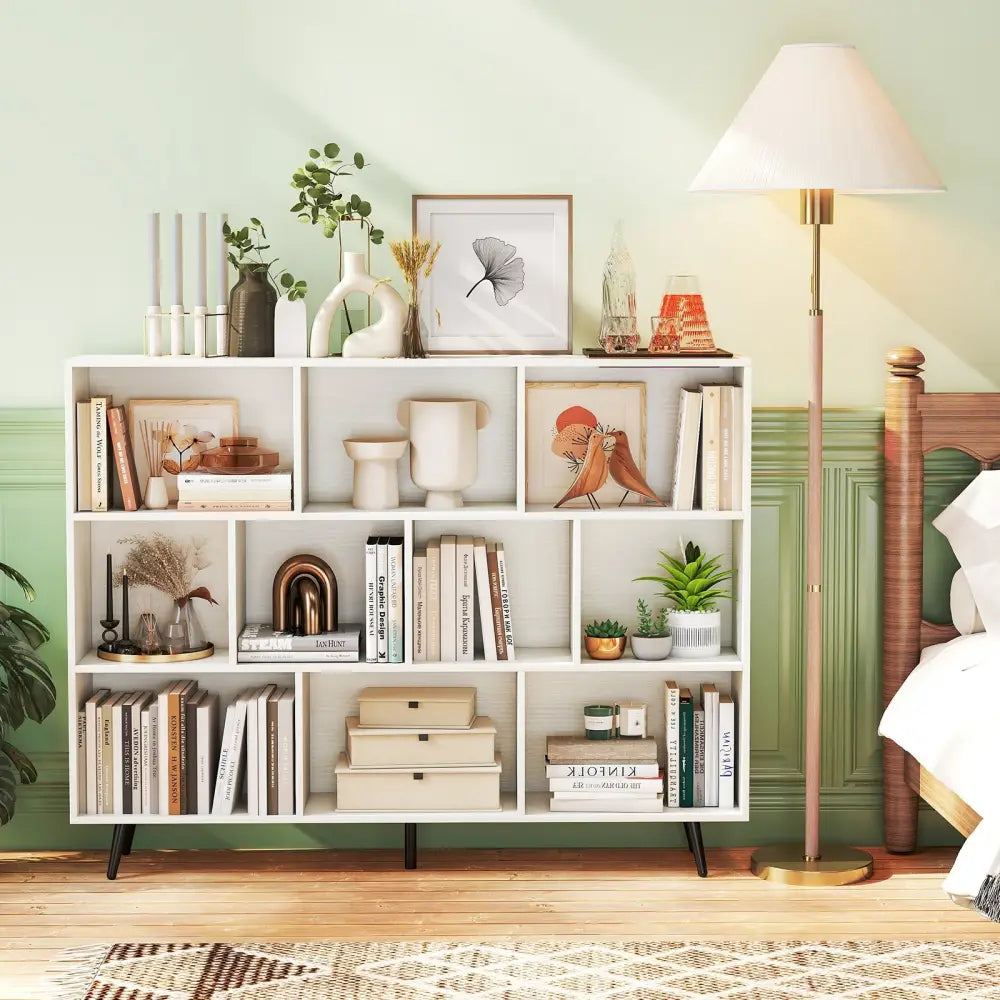 8/10-Cube Bookcase with 5 Tapered Metal Legs-Off White - Off White - Bookcases