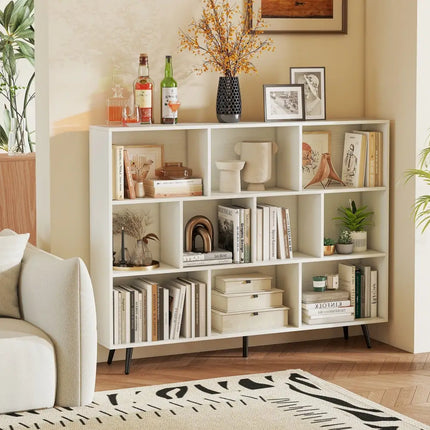 8/10-Cube Bookcase with 5 Tapered Metal Legs-Off White - Off White - Bookcases