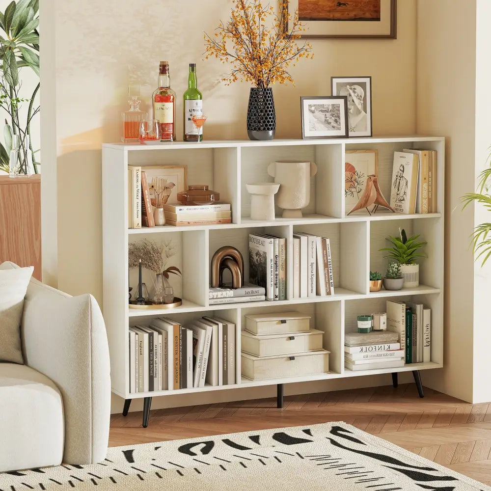8/10-Cube Bookcase with 5 Tapered Metal Legs-Off White - Off White - Bookcases