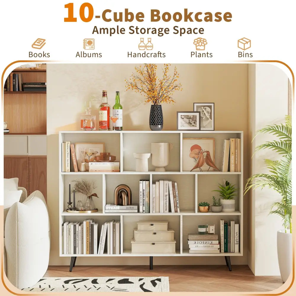 8/10-Cube Bookcase with 5 Tapered Metal Legs-Off White - Off White - Bookcases