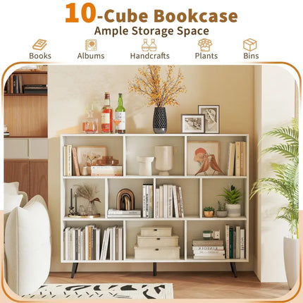 8/10-Cube Bookcase with 5 Tapered Metal Legs-Off White - Off White - Bookcases