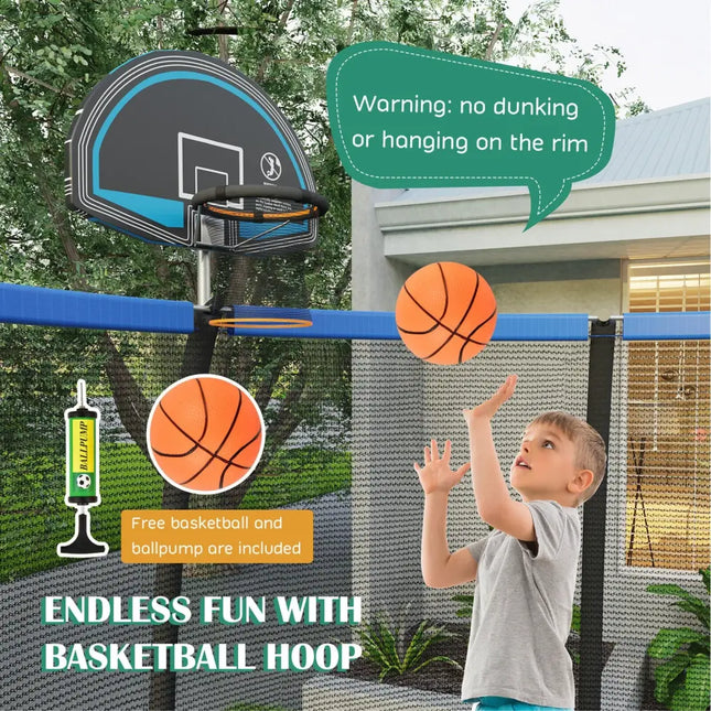 8/10 Feet Recreational Trampoline with Basketball Hoop-12 ft - Black - Trampolines