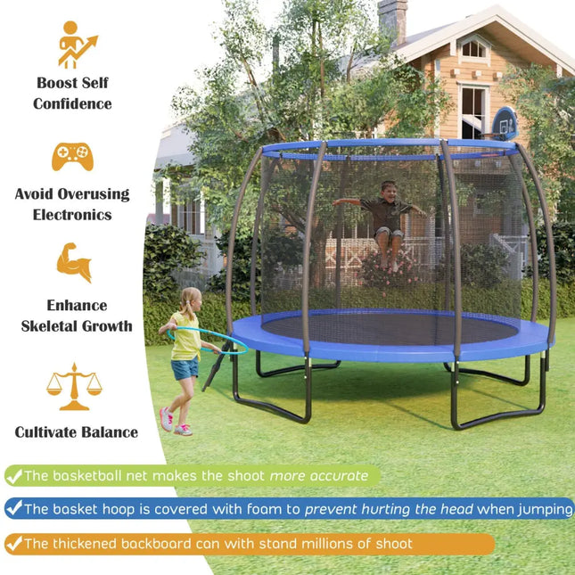 8/10 Feet Recreational Trampoline with Basketball Hoop-12 ft - Black - Trampolines