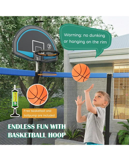 8/10 Feet Recreational Trampoline with Basketball Hoop-12 ft - Black - Trampolines