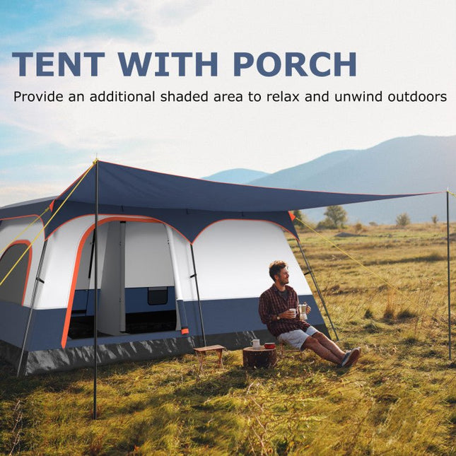 8 - 10 Person Camping Tent with Double Rooms and 2 Doors - Navy - Oasis Home Essentials